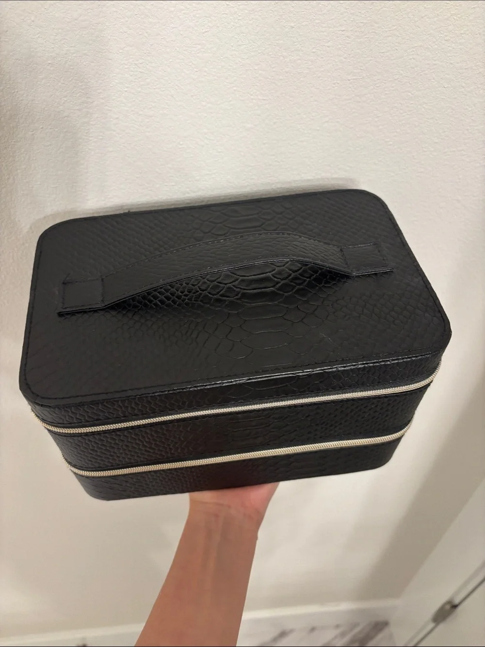 Lancôme Black Textured Cosmetic Bag with Gold Zippers